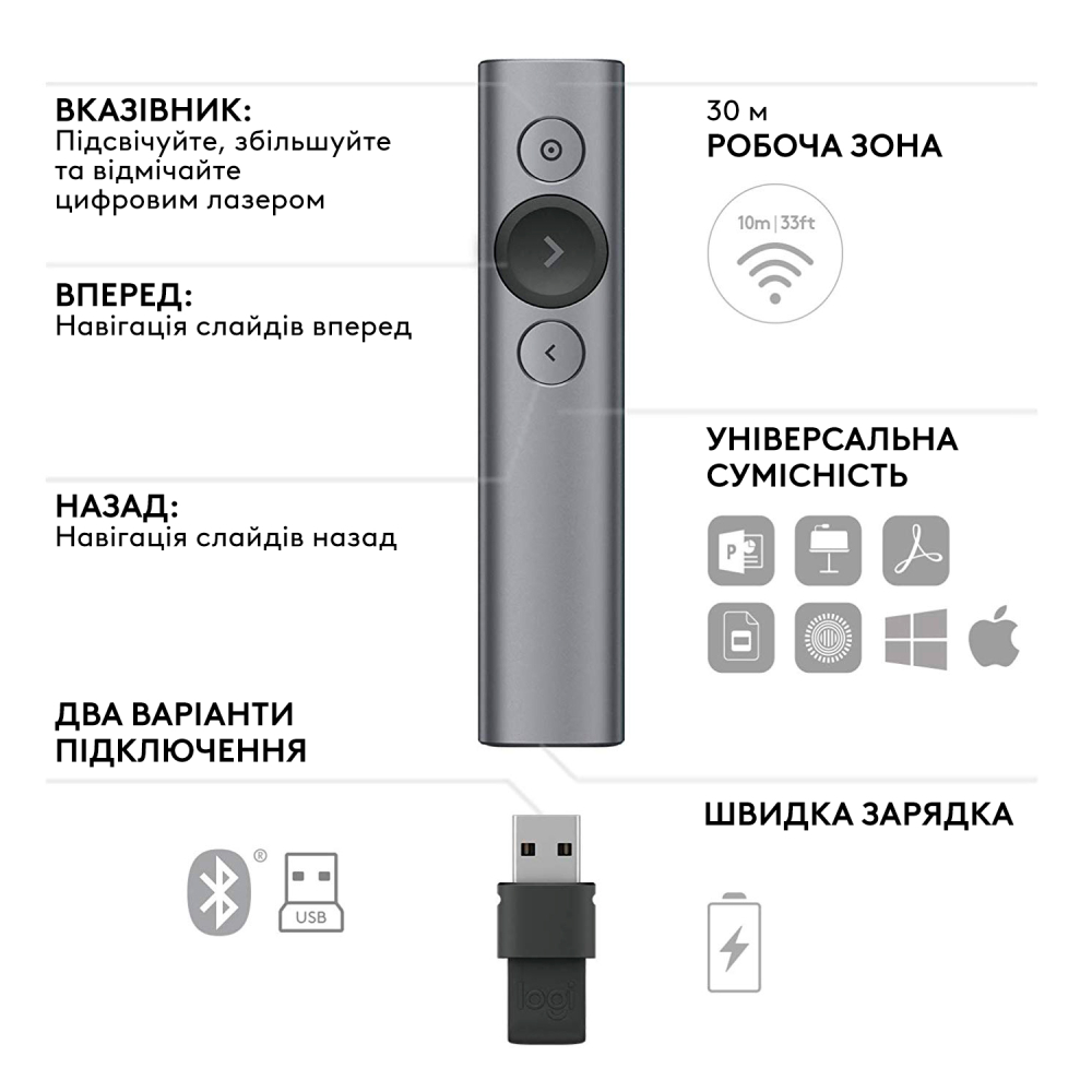 Покупка Презентер LOGITECH BT/WL SPOTLIGHT Plus (L910-005166)