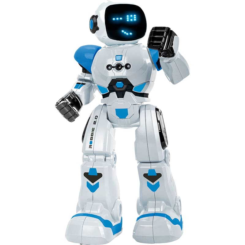 Интерактивный робот BLUEROCKET Робби 2.0 Stem (XT3803272) Дополнительно Батарейки для пульта управления: 2 х AA/LR6 1.5V (не входят в состав комплекта); 2 режима: ходьба и скольжение в 4-х направлениях; 2 режима скорости; Режим танца; Режим речи; Регулировка громкости; 20 выражений лица