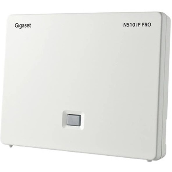 Базовая станция IP-DECT GIGASET N510 IP PRO White (S30852H2217R101) Особенности поддержка до 6 трубок; до 6 SIP-аккаунтов; до 4 внешних вызовов; DECT; (50/300 м); HDSP (HD-звук); VoIP/SIP; совместимость с IP-УАТС; PoE IEEE 802.3af; Ethernet RJ45 10/100 Мбит/с; до 6 DECT-ретрансляторов; настольное/настенное размещение; IP20