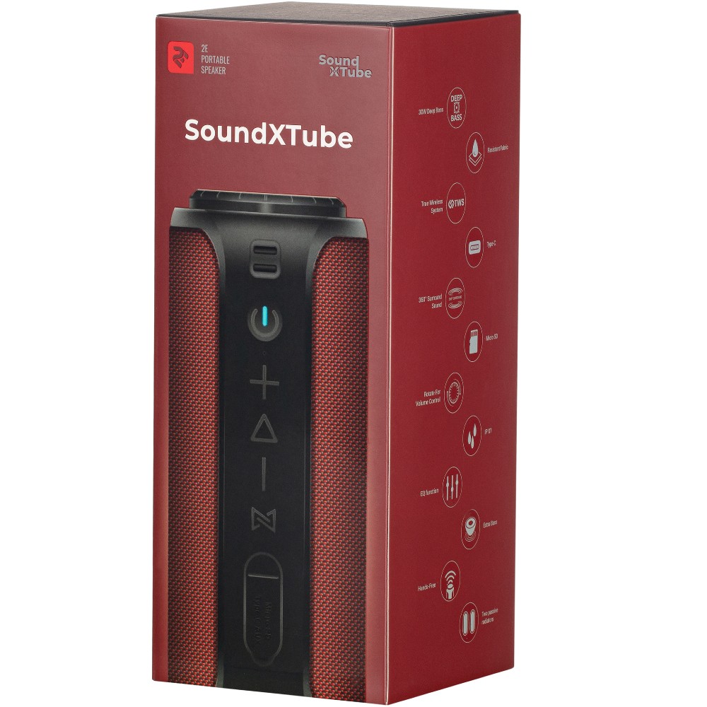 Фото Портативная акустика 2E SoundXTube TWS MP3 Wireless Waterproof Red (2E-BSSXTWRD)