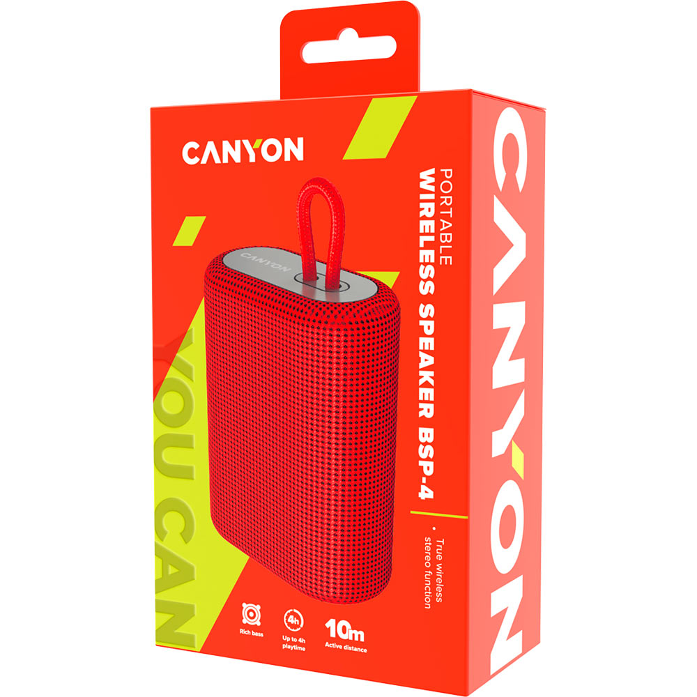 Портативна акустика CANYON BSP-4 BT V5.0 Red (CNE-CBTSP4R) Комунікації Bluetooth