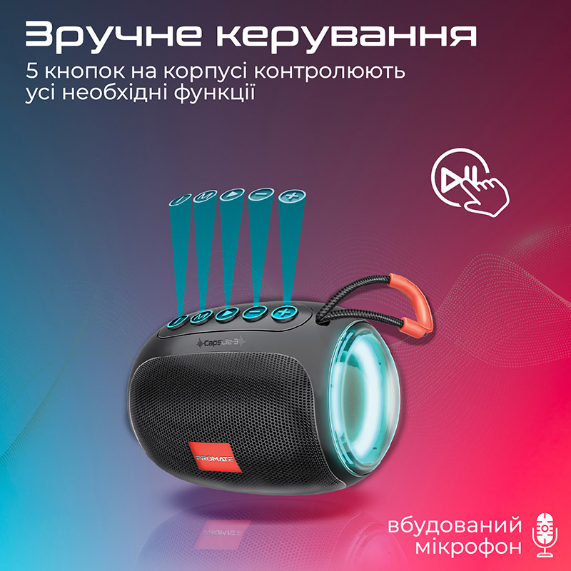 Внешний вид Портативная акустика PROMATE capsule-3.black