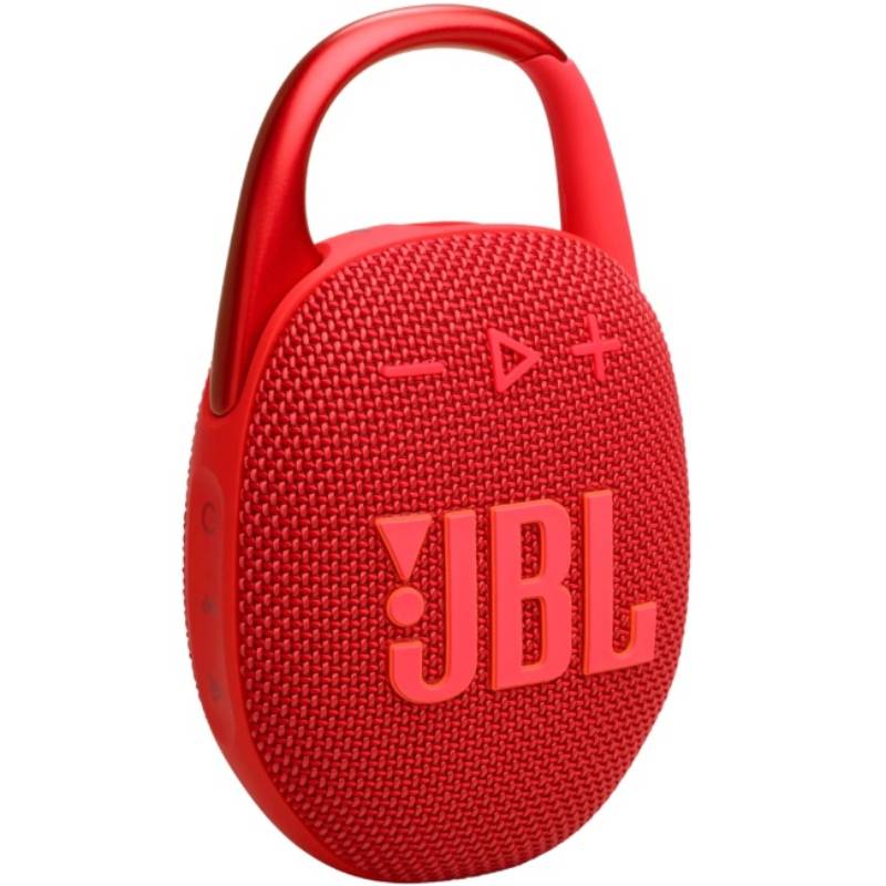 Портативна акустика JBL Clip 5 Red (JBLCLIP5RED) Додатково Кабель: USB-A; Захист від вологи та пилу: Так; Стандарт захисту: IP67; Розмір динаміка: 45 мм; Місткість акумулятора: 1400 мА · год; Створення стереопари: Так