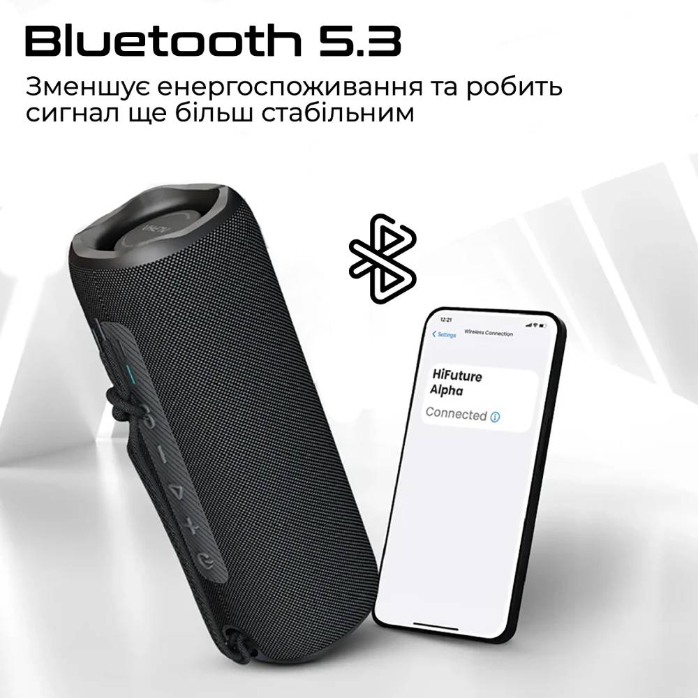 Портативна акустика HIFUTURE Alpha 20W Red (alpha.red) Додатково Вологозахист IPX7; Опір: 4 Ом; Час у режимі очікування: 300 днів; Вбудований еквалайзер: 2 режими; 