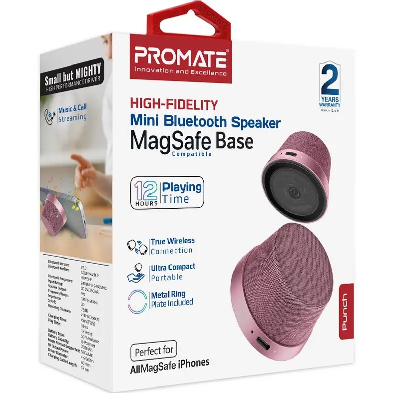 Портативна акустика PROMATE Punch 3W Pink (punch pink) Тип портативна акустика