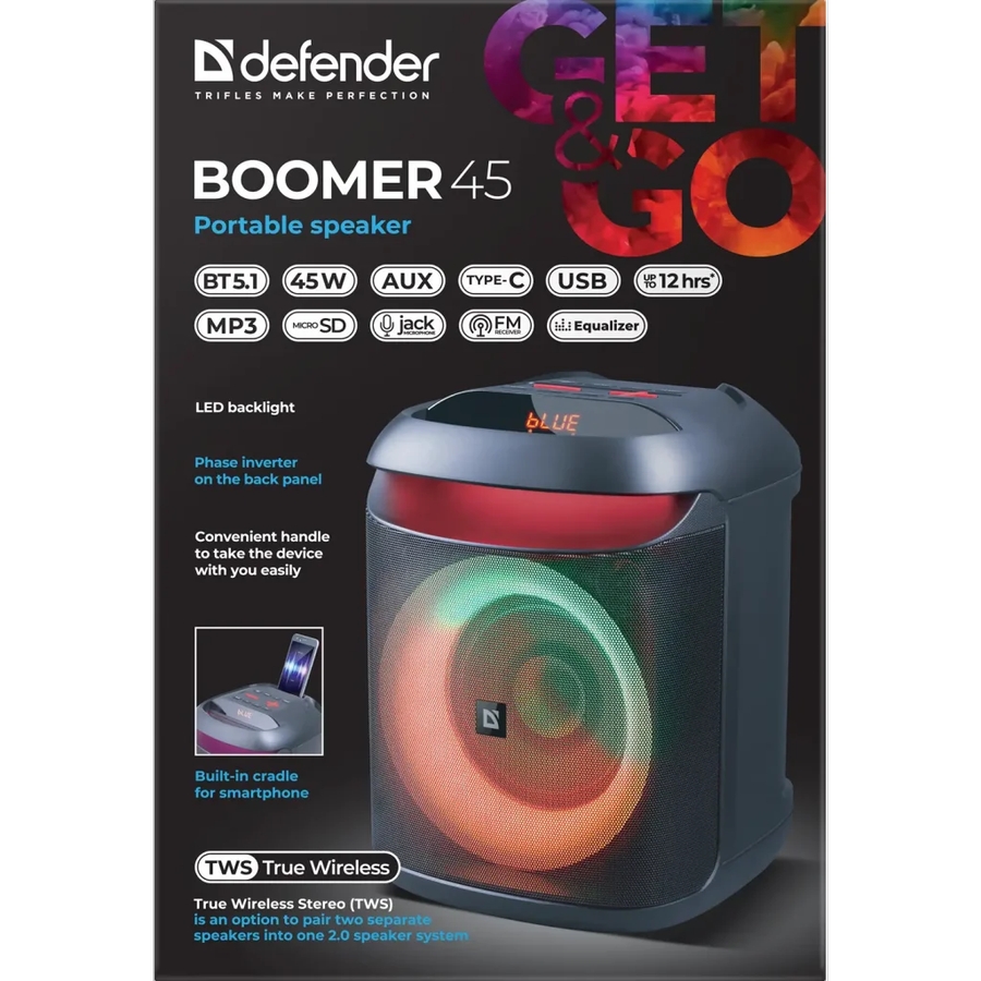 Изображение Портативная акустика Defender Beatbox 45 Black (65245)