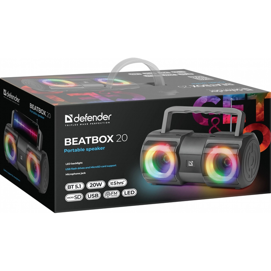 Портативная акустика Defender Beatbox 20 20W Bluetooth Black (65420) Частотный диапазон 85-20000