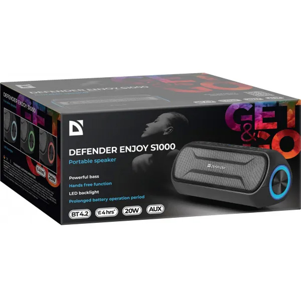 Зовнішній вигляд Портативна акустика DEFENDER Enjoy S1000 20Вт Вlack (65688)