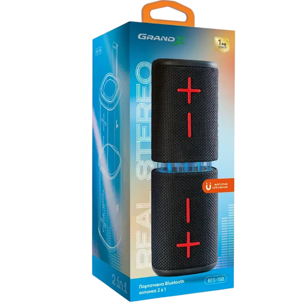 Портативная акустика GRAND-X Bluetooth 2 в 1 20 Вт Black (BTS-15DB) Частотный диапазон 100 - 18000
