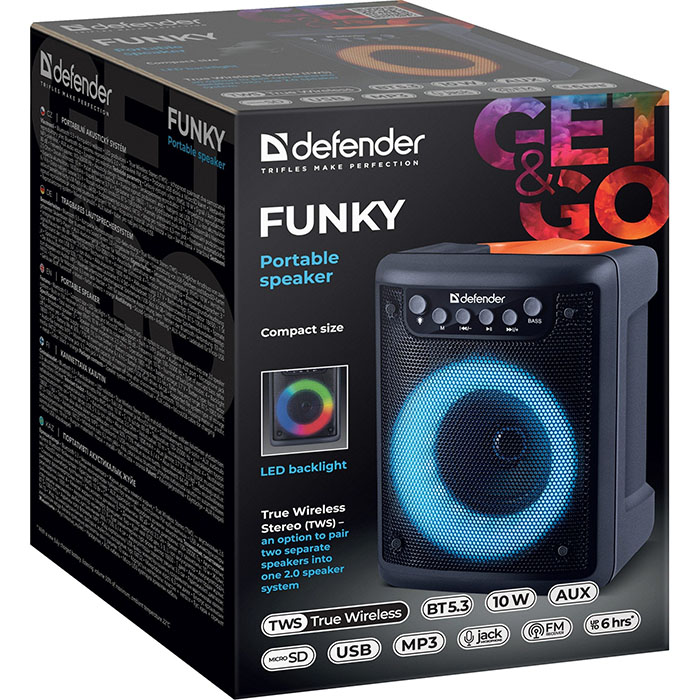 Зображення Портативна акустика DEFENDER Funky Black (65053)