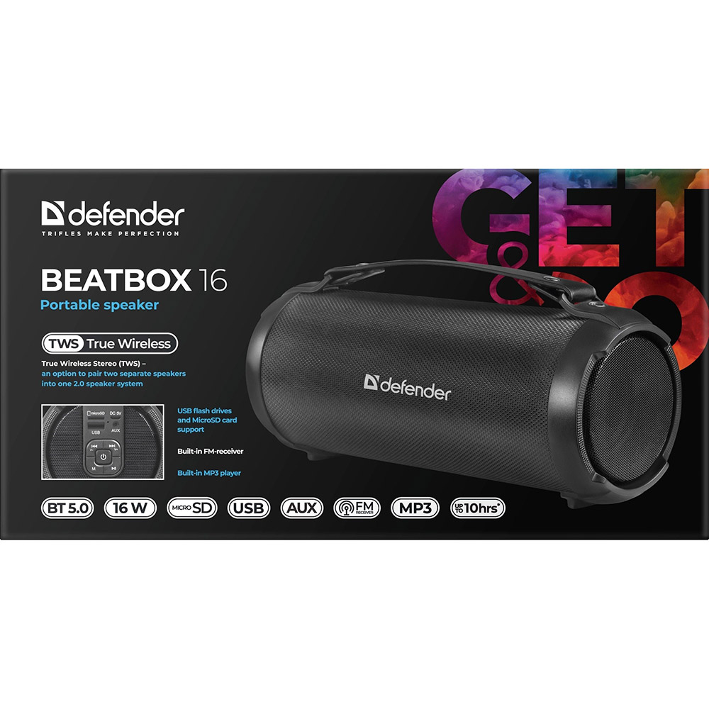 Портативная акустика DEFENDER Beatbox 16 Black (65216) Частотный диапазон 120 - 12000