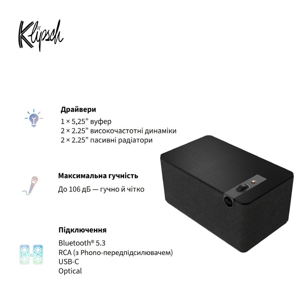 Зовнішній вигляд Портативна акустика KLIPSCH The Three Plus Matt Black (1071962)
