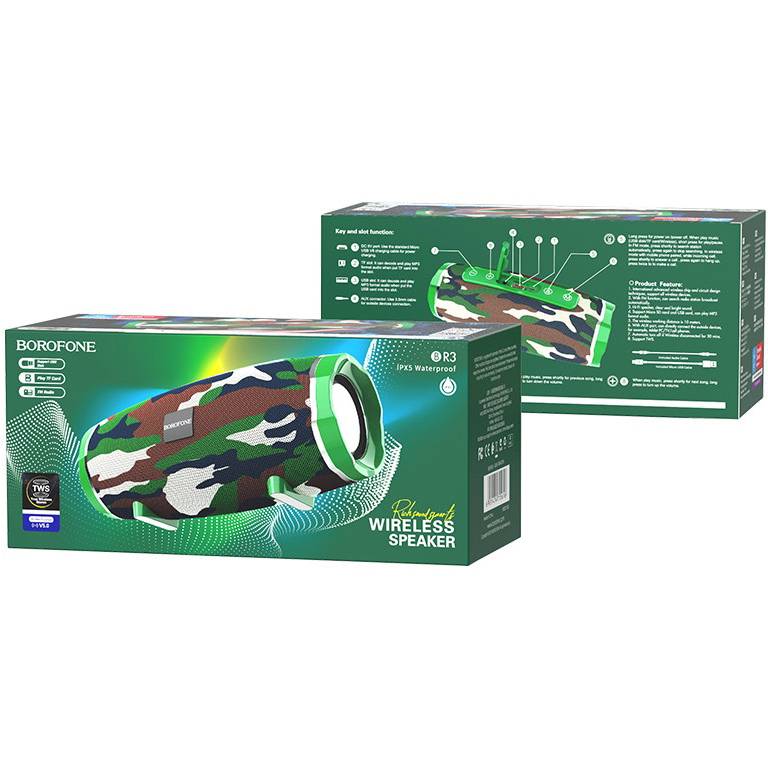 Портативна акустика BOROFONE BR3 Rich sound Camouflage Green (6931474715616) Тип портативна акустика