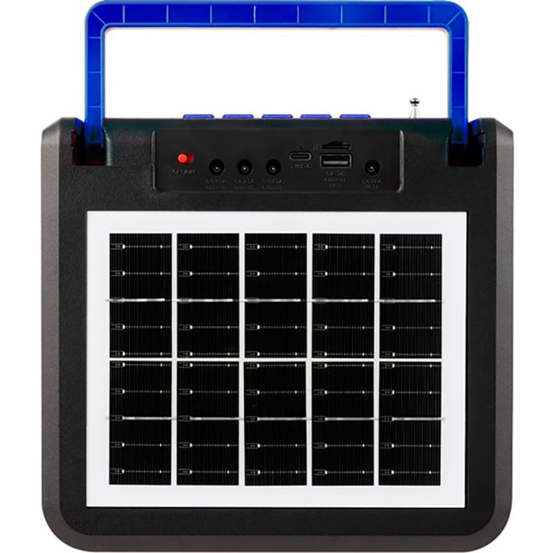 Портативна акустика NEWVEW NV-9218 Blue (NWVW-NV-9218-BL) Додатково Сонячна панель для заряджання акумулятора; Зовнішня антена для кращого прийому сигналу; Сумісність з iOS та Android пристроями