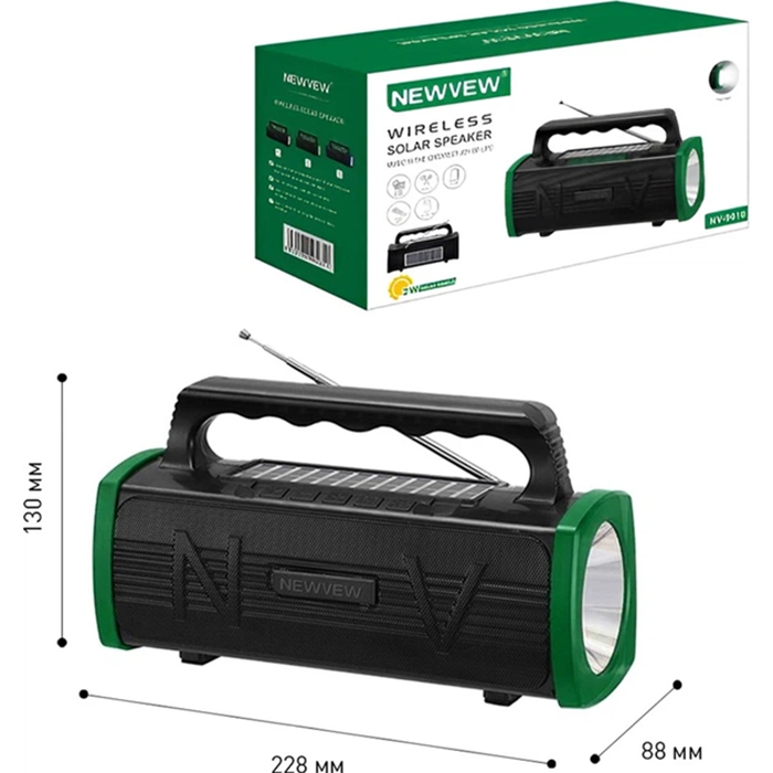 Портативна акустика NEWVEW NV-9010 Solar Panel/BT/USB/TF/FM Green (NWVW-NV-9010-GN) Потужність 10