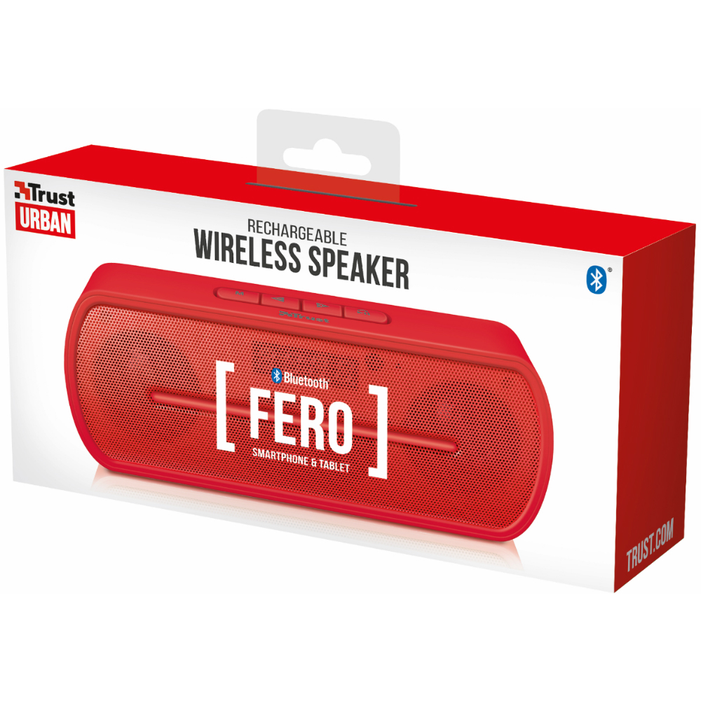 Зовнішній вигляд Портативна акустика TRUST Fero Wireless Bluetooth Speaker red (21706)