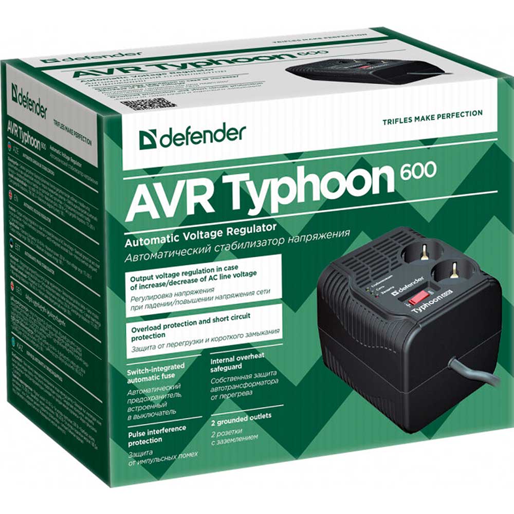 Стабілізатор напруги DEFENDER AVR Typhoon 600 200 Вт (99032) Кількість фаз 1