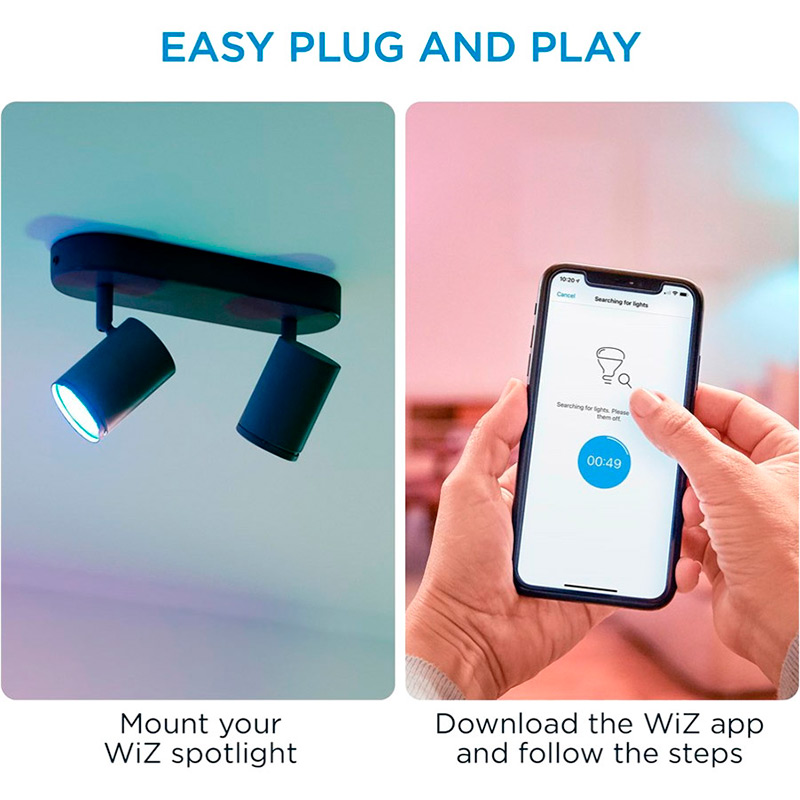 Замовити Розумний світильник WIZ IMAGEO Spots накладний точковий 2x5W 2200-6500K RGB Wi-Fi Black (929002659101)