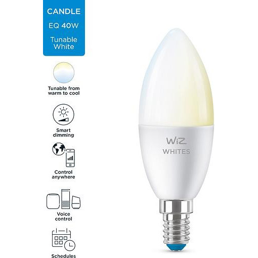 Розумна світлодіодна лампа WIZ E14 40W 400Lm C37 2700-6500K Wi-Fi (929002448702) Розмір 116