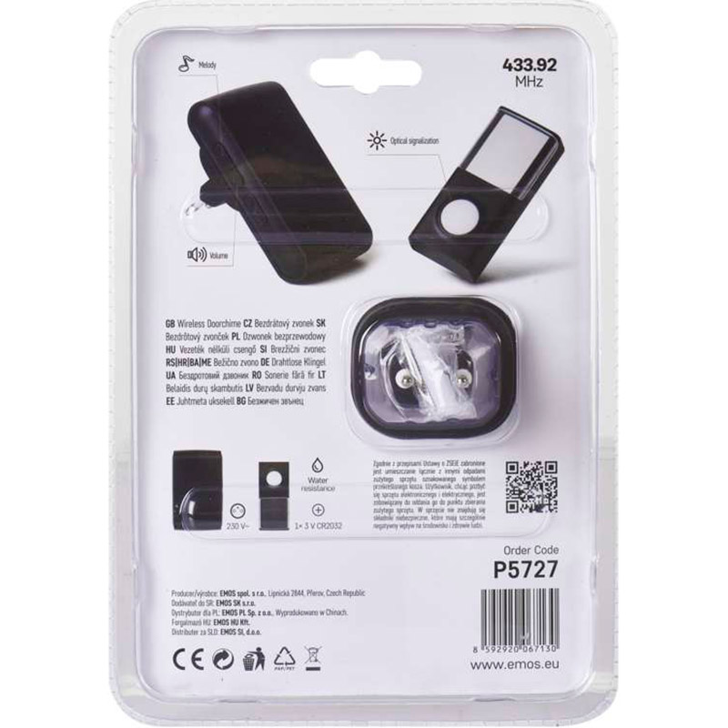 Зовнішній вигляд Дверний бездротовий дзвінок EMOS P5727 Black