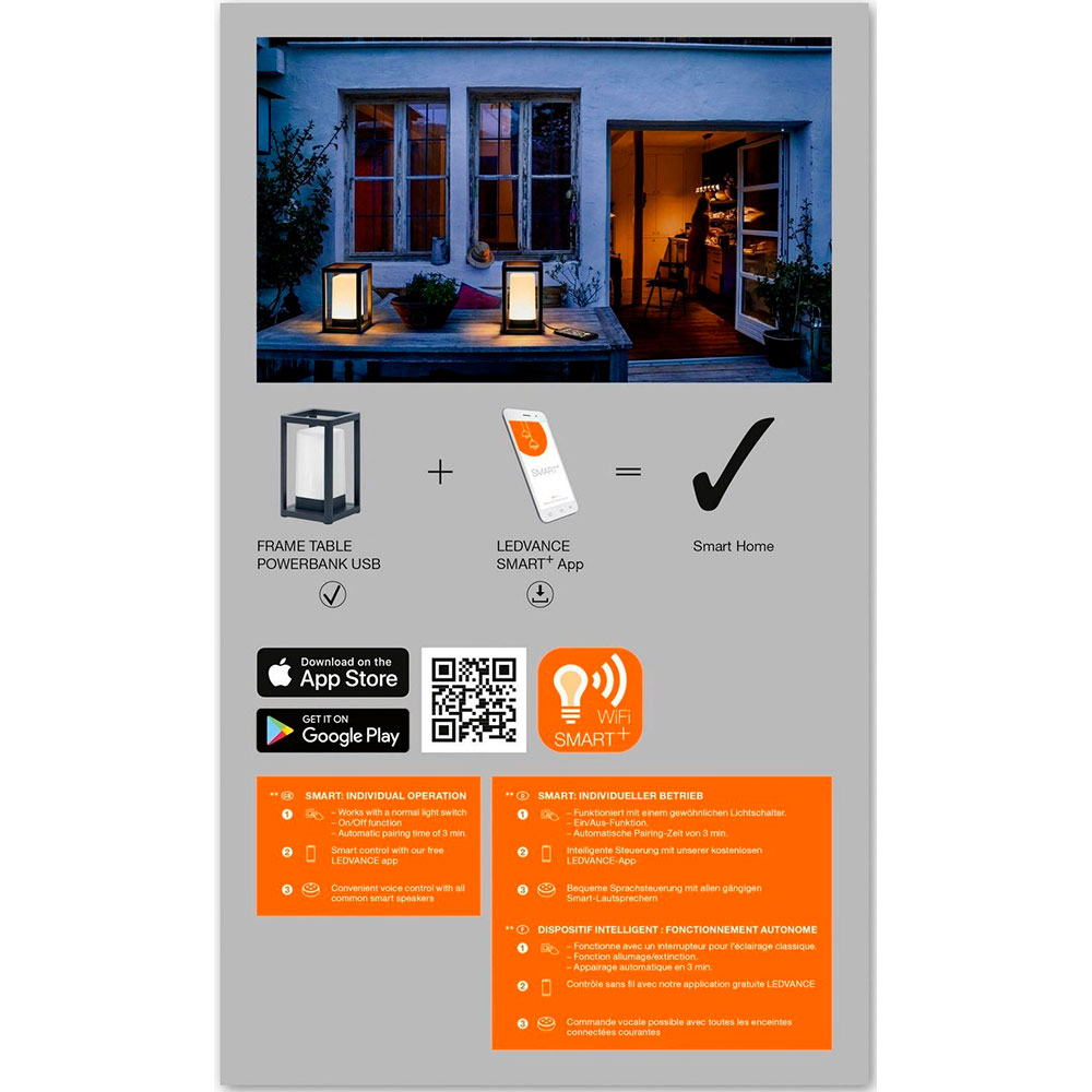 Изображение Умный светильник LEDVANCE SMART WIFI OUTDOOR TABLEFRAME POWERBANK RGBW Wi-Fi (4058075564466)
