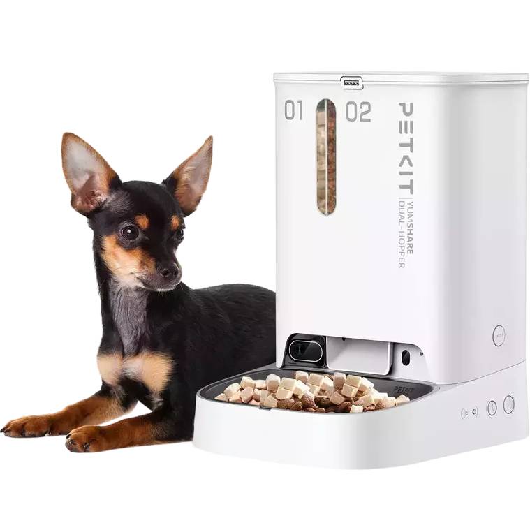 Смарт кормушка PETKIT Yumshare Dual-Hopper with Camera Smart Pet Feeder 5л (P591) Дополнительно Wi-Fi, Объем контейнеров 5 л; 2 отсека, в которых можно хранить разные виды корма (сухой и сублимированный); Возможность записать голосовое уведомление для питомца; Камера (1080Р); Миска из нержавеющей стали с антипригарным покрытием;