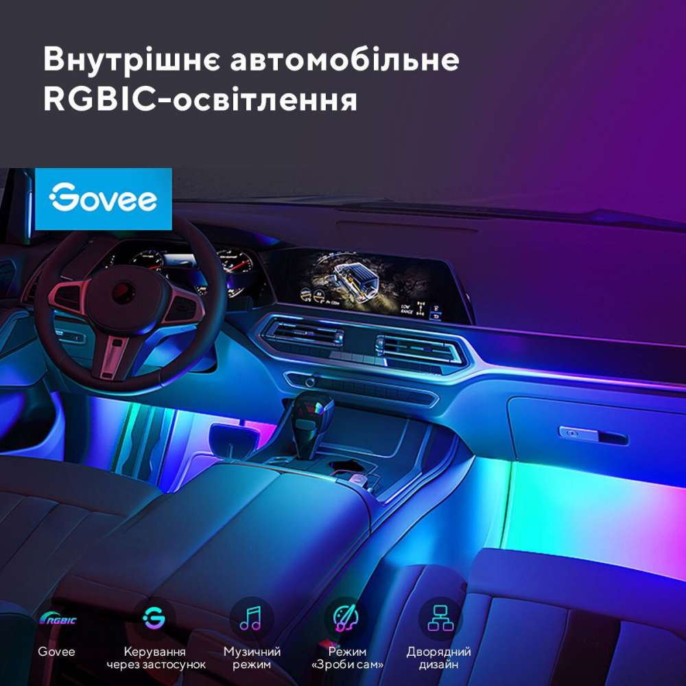 Зовнішній вигляд Набор умной подсветки для автомобиля GOVEE H7090 Interior Car Lights RGBIC Black (H70900D2)