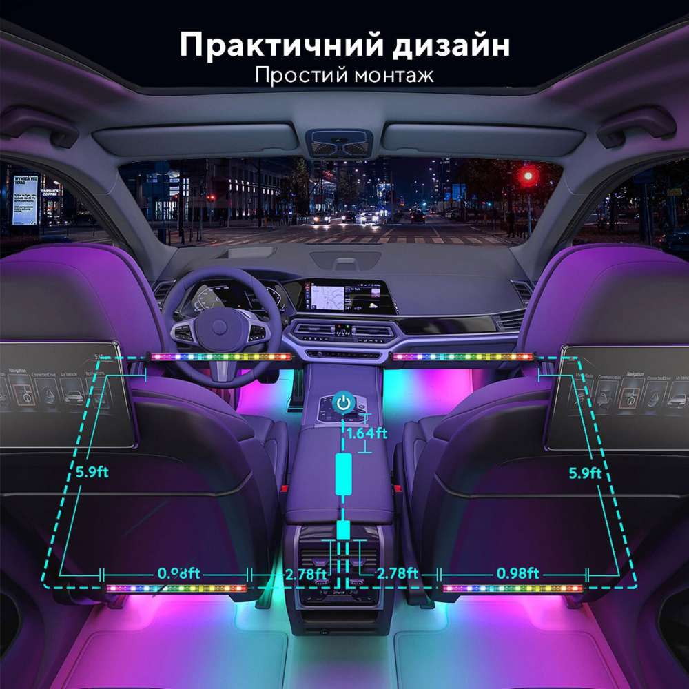 Фото 3 Набор умной подсветки для автомобиля GOVEE H7090 Interior Car Lights RGBIC Black (H70900D2)