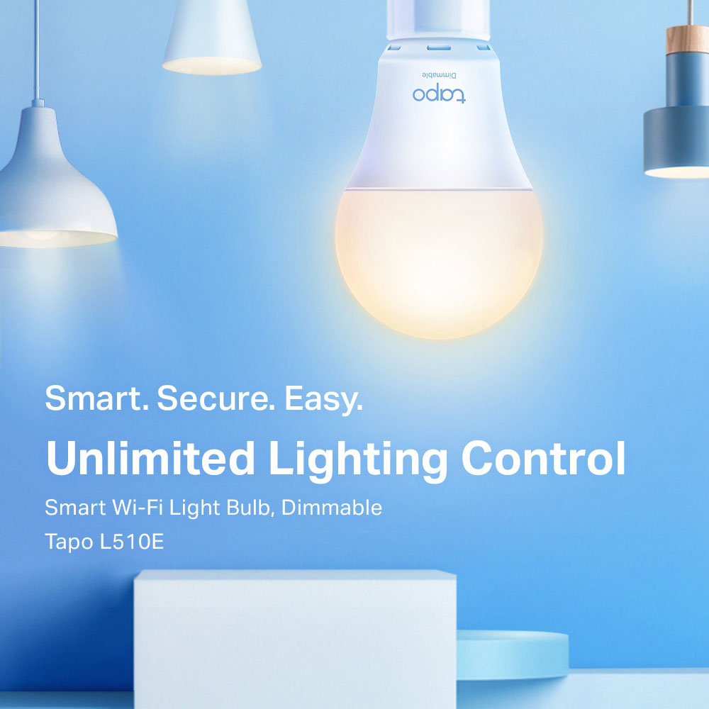 Умная LED Wi-Fi лампа с регулировкой TP-LINK Tapo L510E 2 шт. (TAPO-L510E-2-PACK) Дополнительно цоколь E27, световой поток 806 Lm, срок службы лампы 15000 час, температура цвета 2700 K, диммируемые, с дистанционным управлением