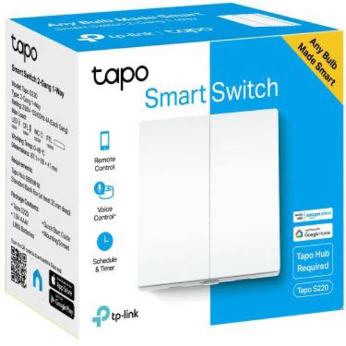 Умный выключатель TP-Link Tapo S220 868 MHz 250V 4A 2-клавишный (TAPO-S220) Тип коммутирующий исполнитель (выключатель)