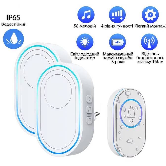 Зовнішній вигляд Дзвінний бездротовий дзвінок ACTION WIFI Tuya з сигналізацією (DB11)