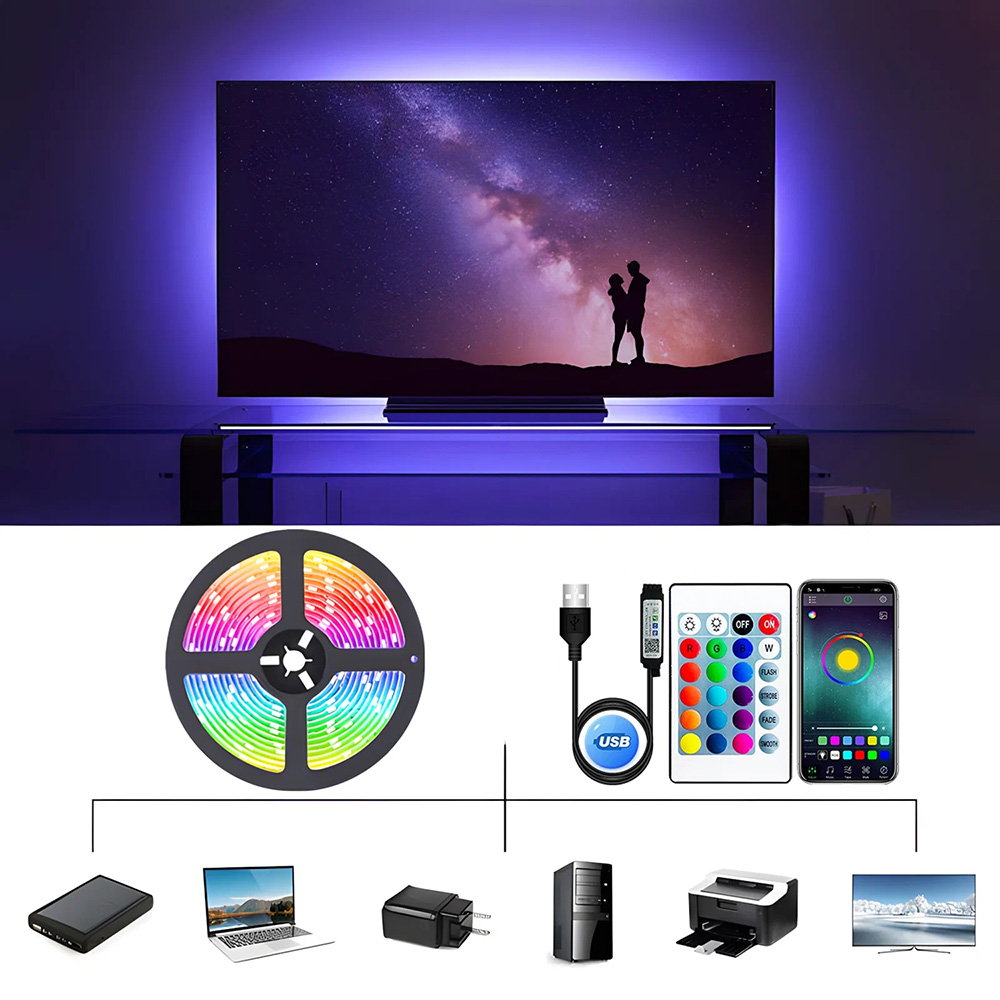 Фото Умная светодиодная лента INSPIRE Smart 2835RGB LED USB 3м + пульт (24-Key-BT-Controllor2835RGB-LED-3M) (24bt28r3)
