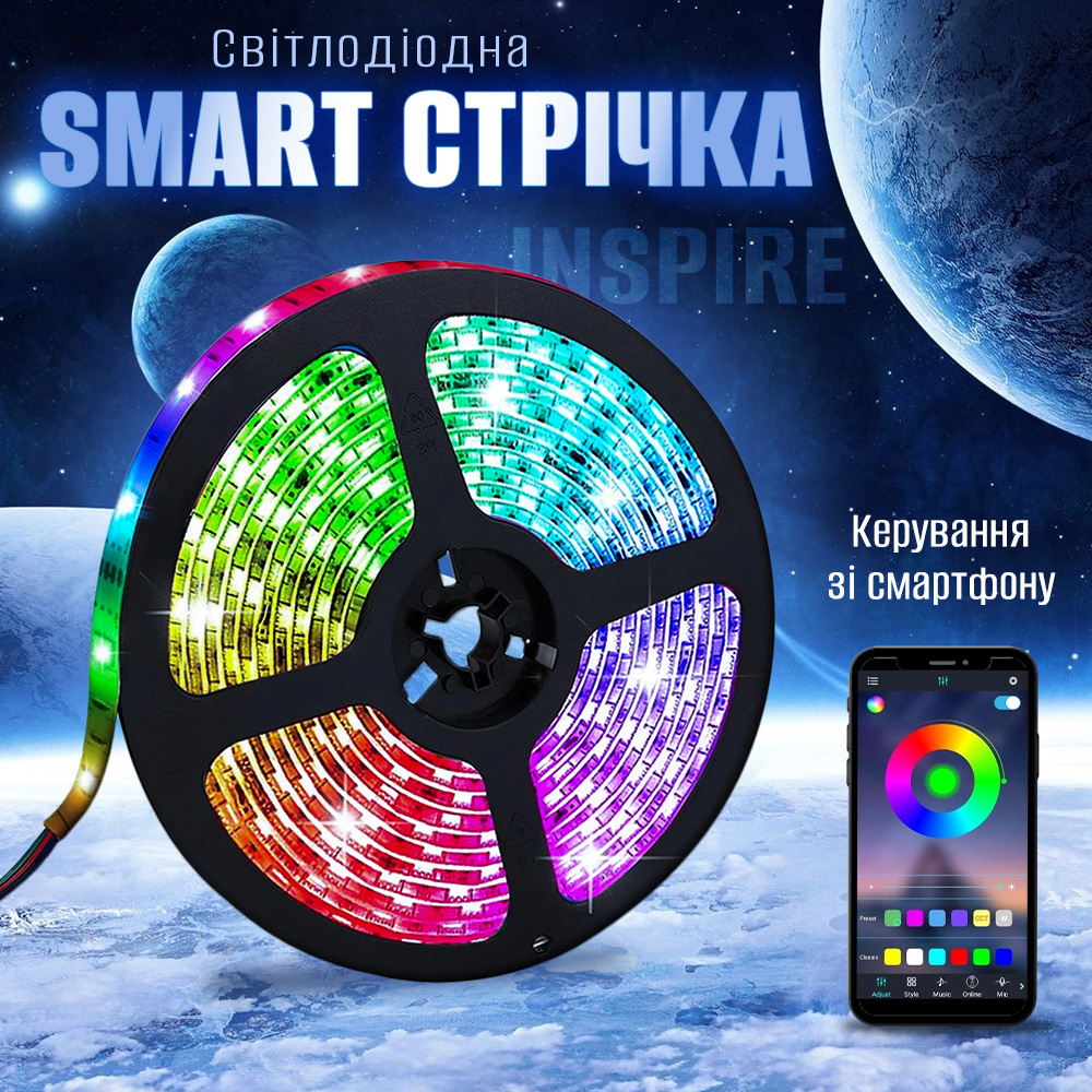 Умная светодиодная лента INSPIRE Smart 2835RGB LED USB 3м (BT-Controllor2835RGB-LED-3M) (bt28r3) Тип LED-лента