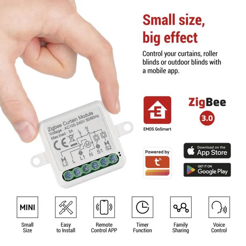 Розумний модуль двигуна EMOS ZigBee 3.0 1-канальний (H5109) Розумний модуль двигуна EMOS ZigBee 3.0 1-канальний (H5109) Сумісність EMOS GoSmart, TUYA, LIDL, Smartlife, відкрита система