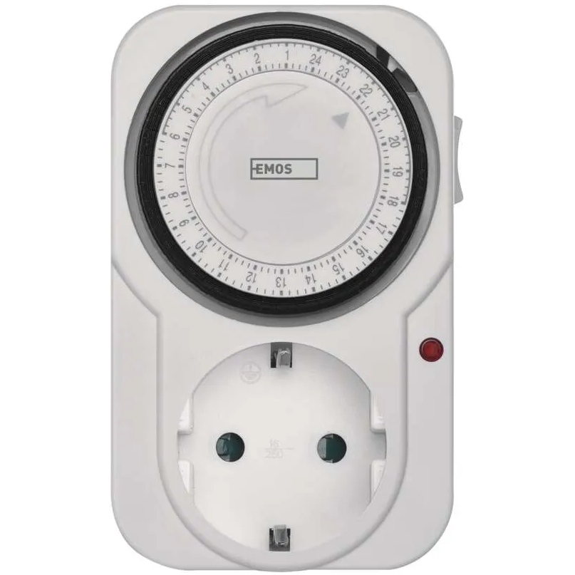 Таймер-розетка EMOS TS-MD31 (P5522) Додатково Максимальне навантаження: 3680 Вт; Мінімальне налаштування часу: 15 хвилин; Можливість ручного увімкнення; Кількість перемикань на день: 96; Захист від дітей