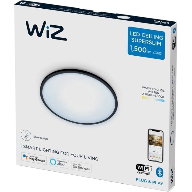 Розумний світильник WIZ SuperSlim Ceiling 16W Wi-Fi Black (929002685201) Сумісність сумісність з Google Assistant, Amazon Alexa, Siri Shortcuts
