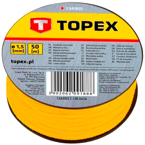 

Шнур разметочный Topex 50м (13A905), Шнур каменщика разметочный, 50м