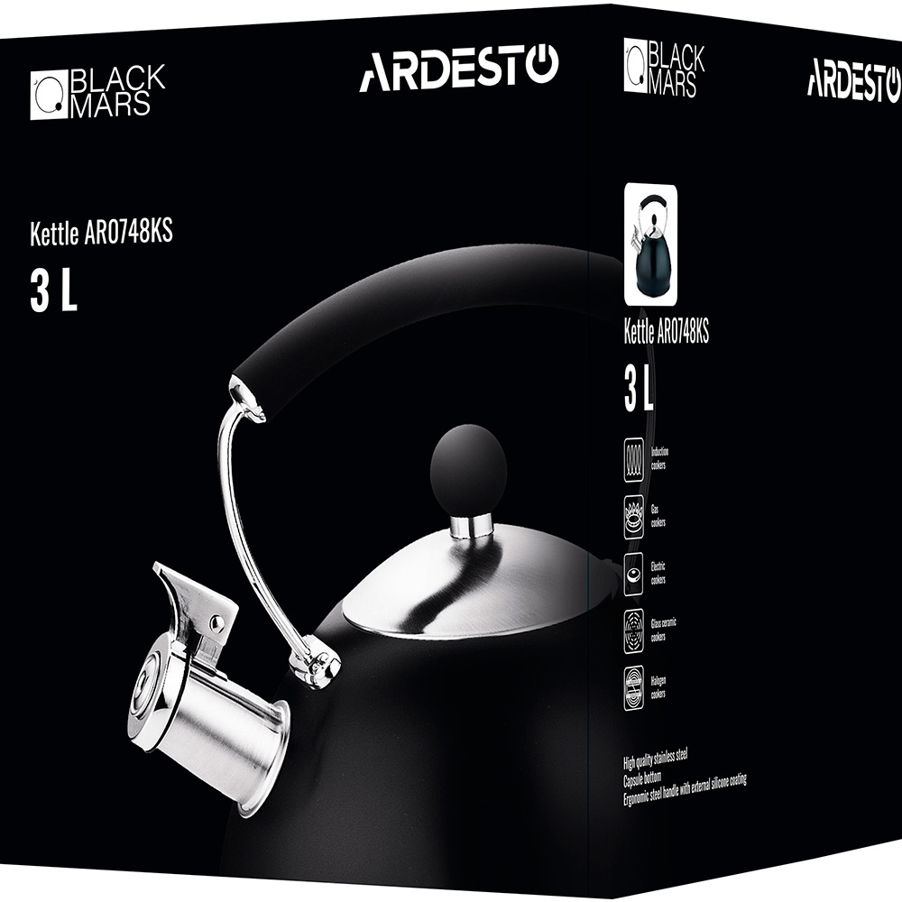 Чайник ARDESTO Black Mars 3 л Black (AR0748KS) Матеріал ручки нейлон