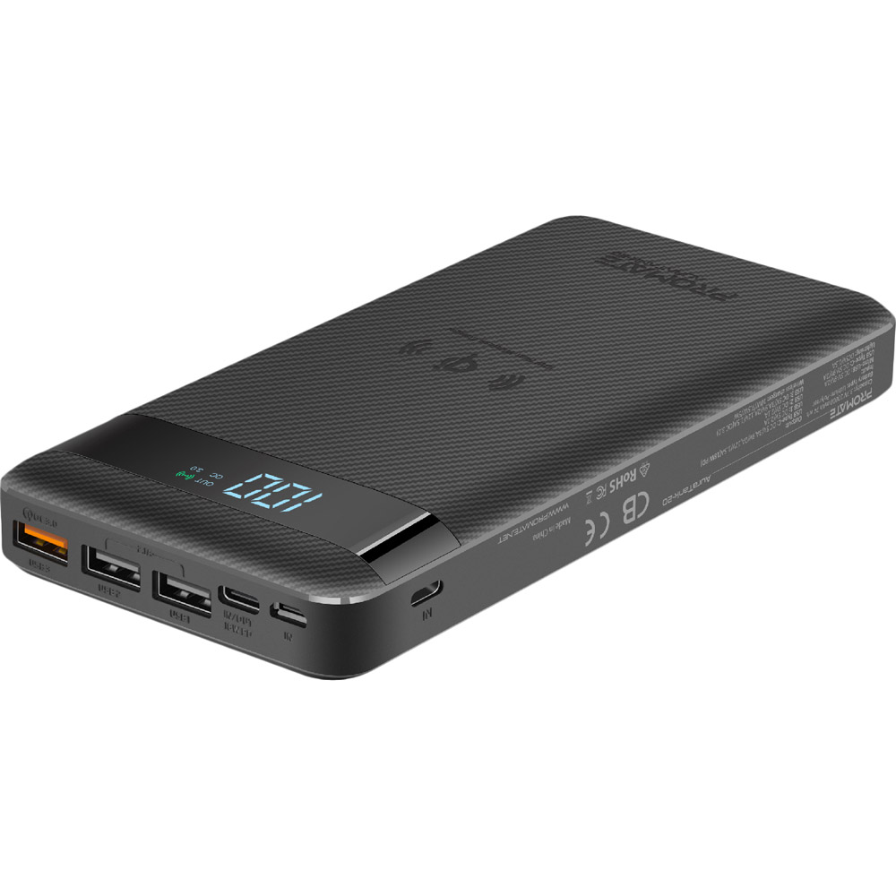 

Powerbank PROMATE AuraTank-20 20000 mAh Black (auratank-20.black), Акумулятор електричний 20000mAh auratank-20.black