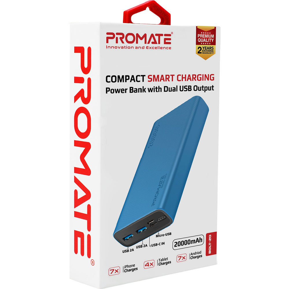 Powerbank PROMATE Bolt-20 20000mAh Blue (bolt-20.blue) Комплектація  micro-USB кабель для підзарядки (20 см)