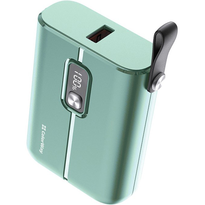 

Powerbank COLORWAY 10000 mAh Full power USB QC3.0 + USB-C Power Delivery 22.5W Green (CW-PB100LPK2GR-PDD), 10000 mAh Full power (USB QC3.0 + USB-C