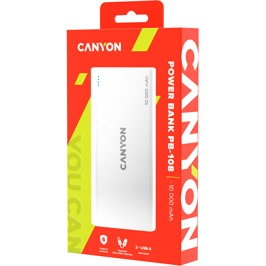 Powerbank CANYON PB-108 10000mAh White (CNE-CPB1008W) Тип акумулятора Li-Pol