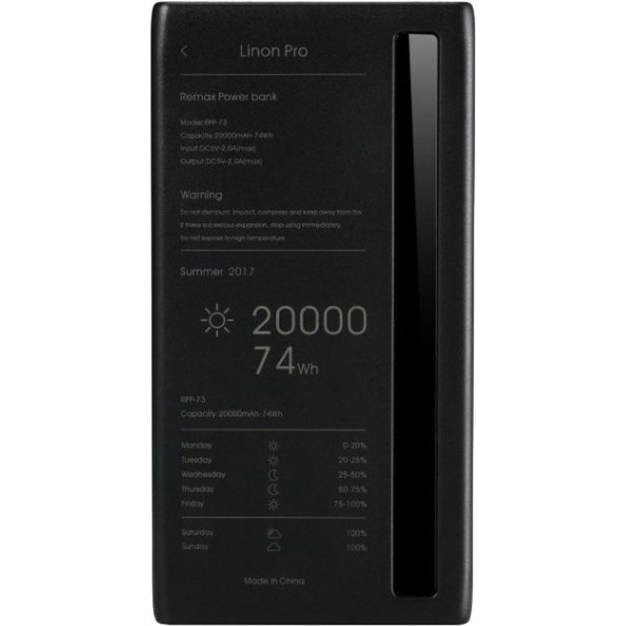 

Powerbank REMAX RPP-73 Linon Pro 20000mAh Black (6954851276265), RPP-73 Linon Pro 20000mAh Black (6954851276265)