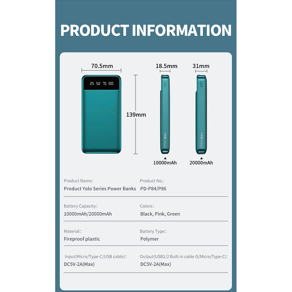 Фото 16 Powerbank PRODA YOULO 10000mAh PD-P84 Green (PRD-PDP84-GRN)