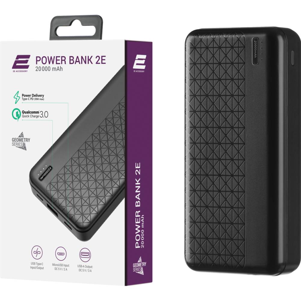 Powerbank 2E Geometry 20000mAh Вlack (2E-PB2072PD-BLACK) Тип аккумулятора Li-Pol