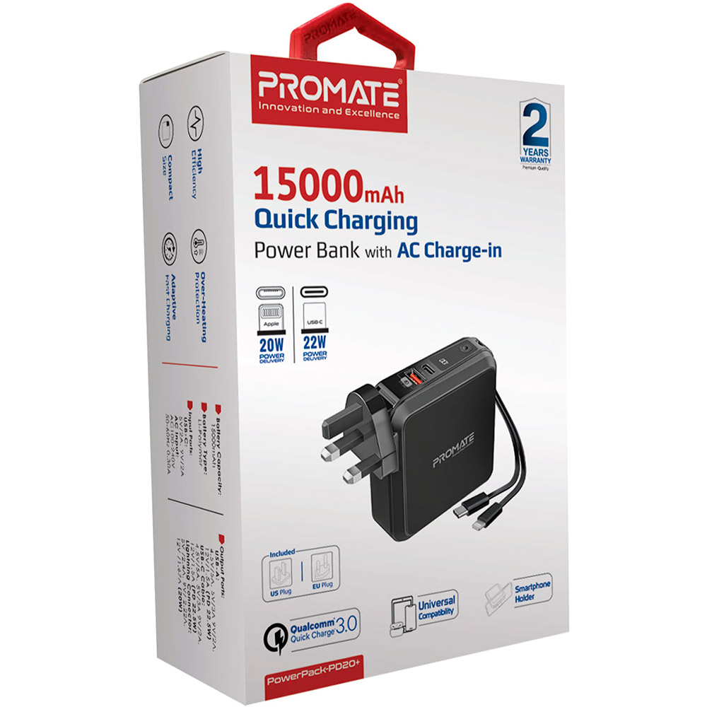 Замовити Powerbank Promate PowerPack-PD20+ 15000 mAh 22.5W Black (powerpack-pd20+.black)