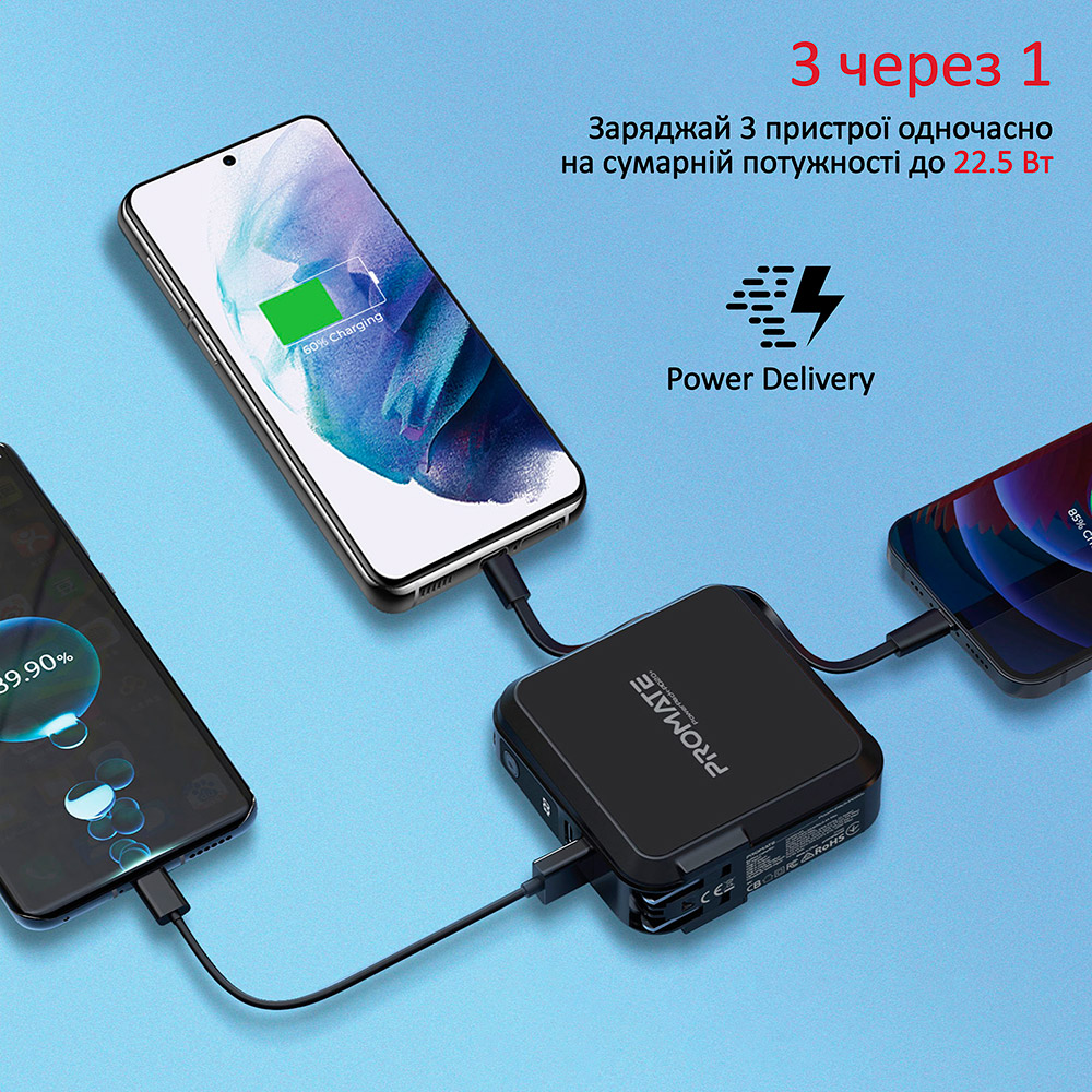 Powerbank Promate PowerPack-PD20+ 15000 mAh 22.5W Black (powerpack-pd20+.black) Торгова марка PROMATE