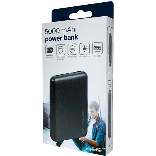 Зовнішній вигляд Powerbank GEMBIRD PB05-02 5000 мАч Black