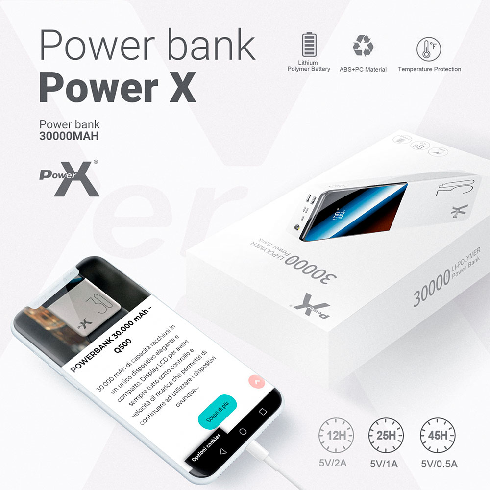 Изображение Powerbank POWERX Q500 30000 mAh LCD White (8059602870001)