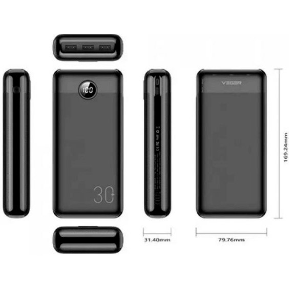 Powerbank VEGER L30 30000mAh Quick Charge PD20W Black (6970453554167) Тип акумулятора Li-Pol